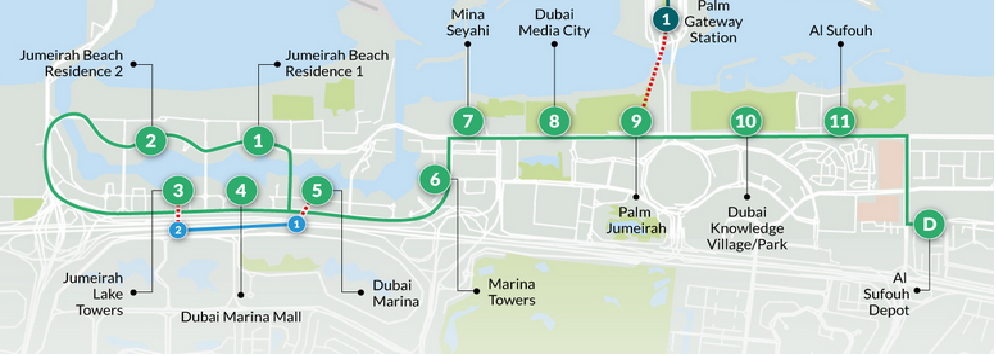 Dubai Tram - Route map