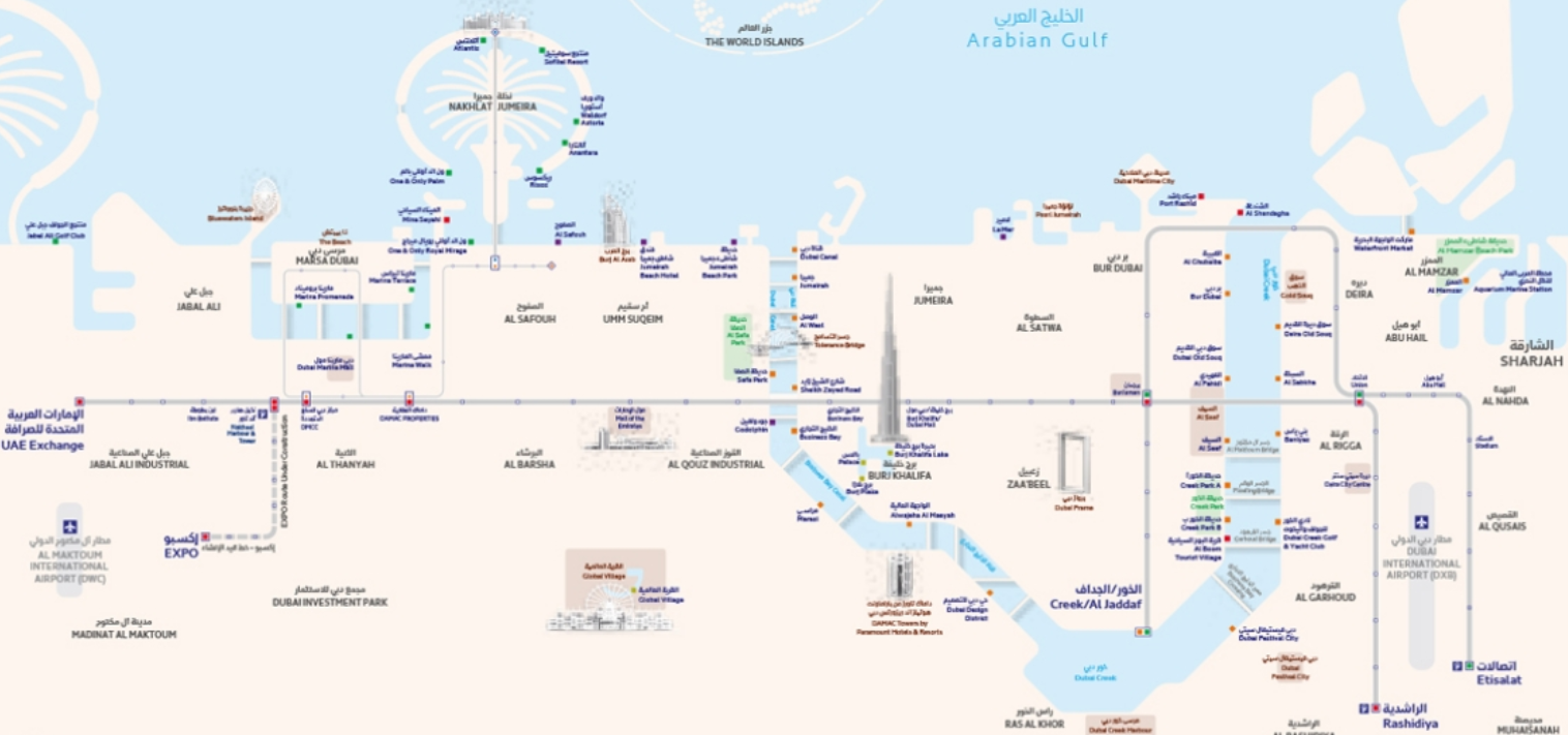 Dubai Water Taxi - Marine stations map