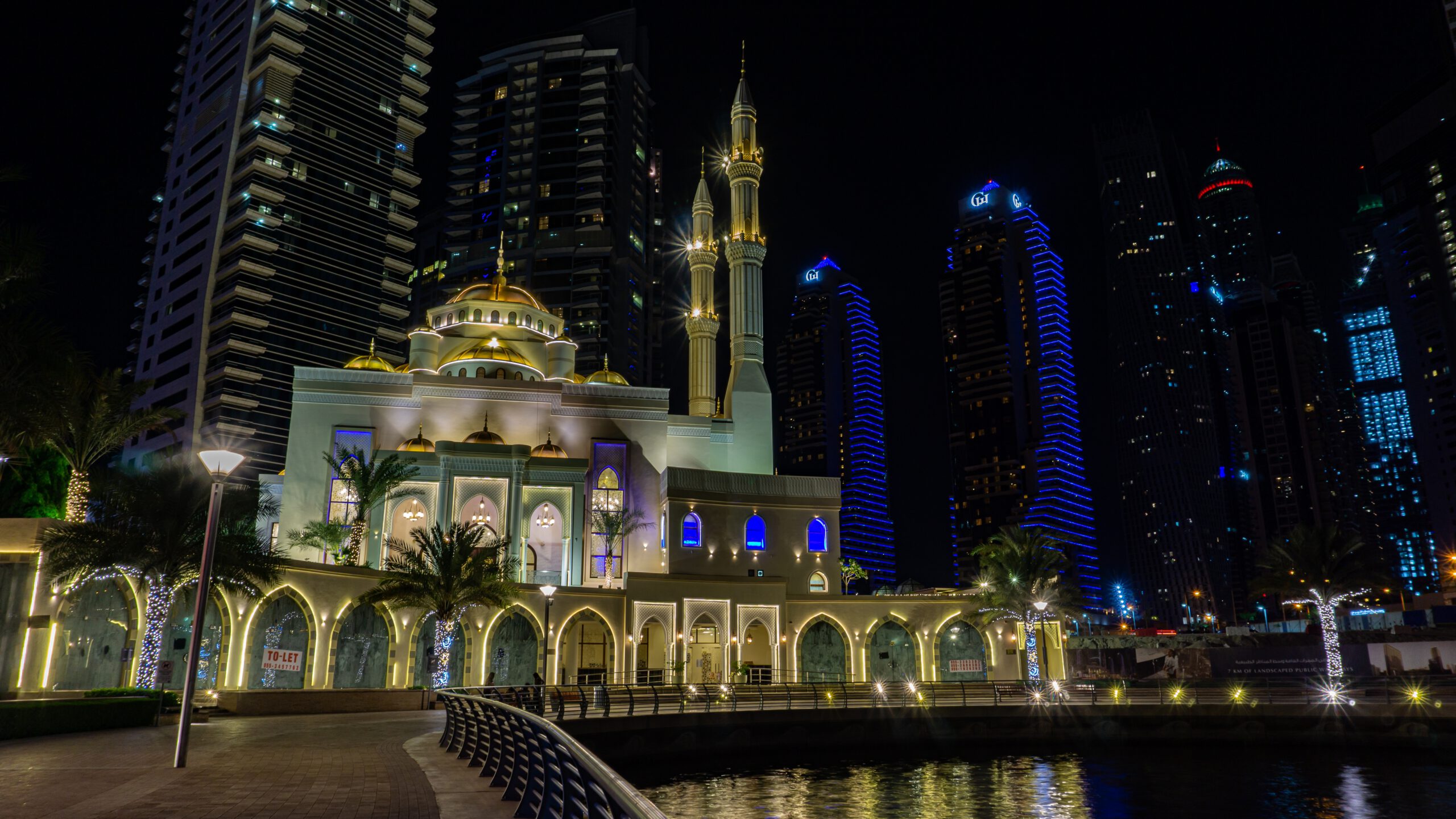 Dubai Customs and Traditions - Dubai Marina mosque at night