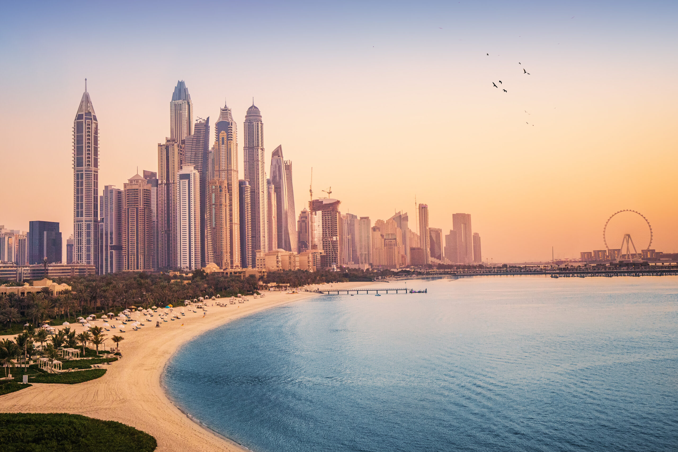 Dubai weather and climate - Dubai Marina at sunset