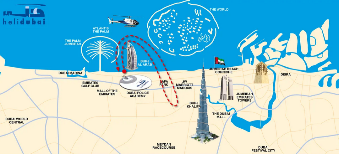 Best Dubai helicopter tours - HeliDubai 12-minute flight map