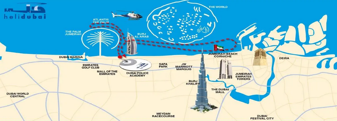 Best Dubai helicopter tours - HeliDubai 17-minute flight map