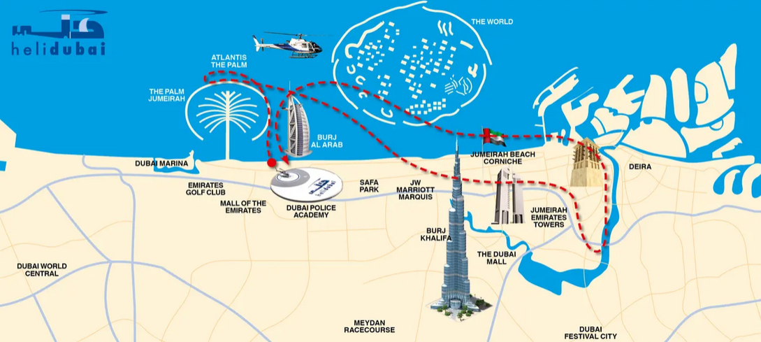Best Dubai helicopter tours - HeliDubai 22-minute flight map