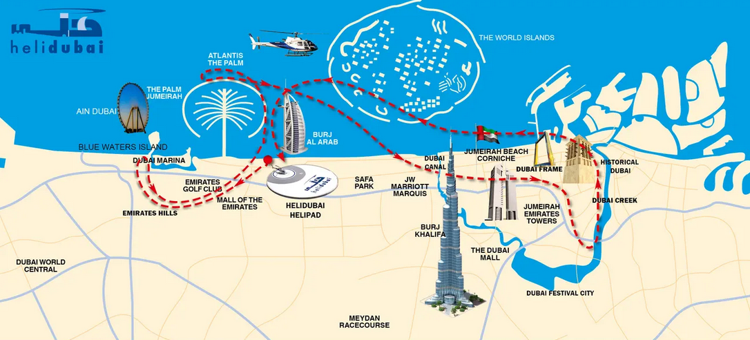 Best Dubai helicopter tours - HeliDubai 30-minute flight map