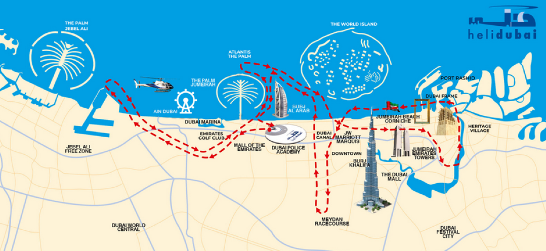 Best Dubai helicopter tours - HeliDubai 40-minute flight map